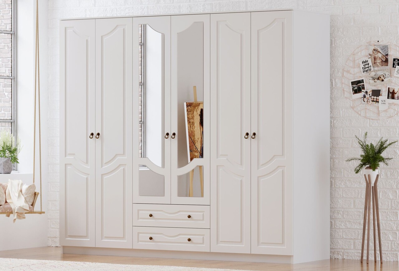 Dulap pentru haine, Hanah Home, Rb-107, 210x210x52 cm, Alb mat Saltele Dulap pentru haine, Hanah Home, Rb-107, 210x210x52 cm, Alb mat Saltele